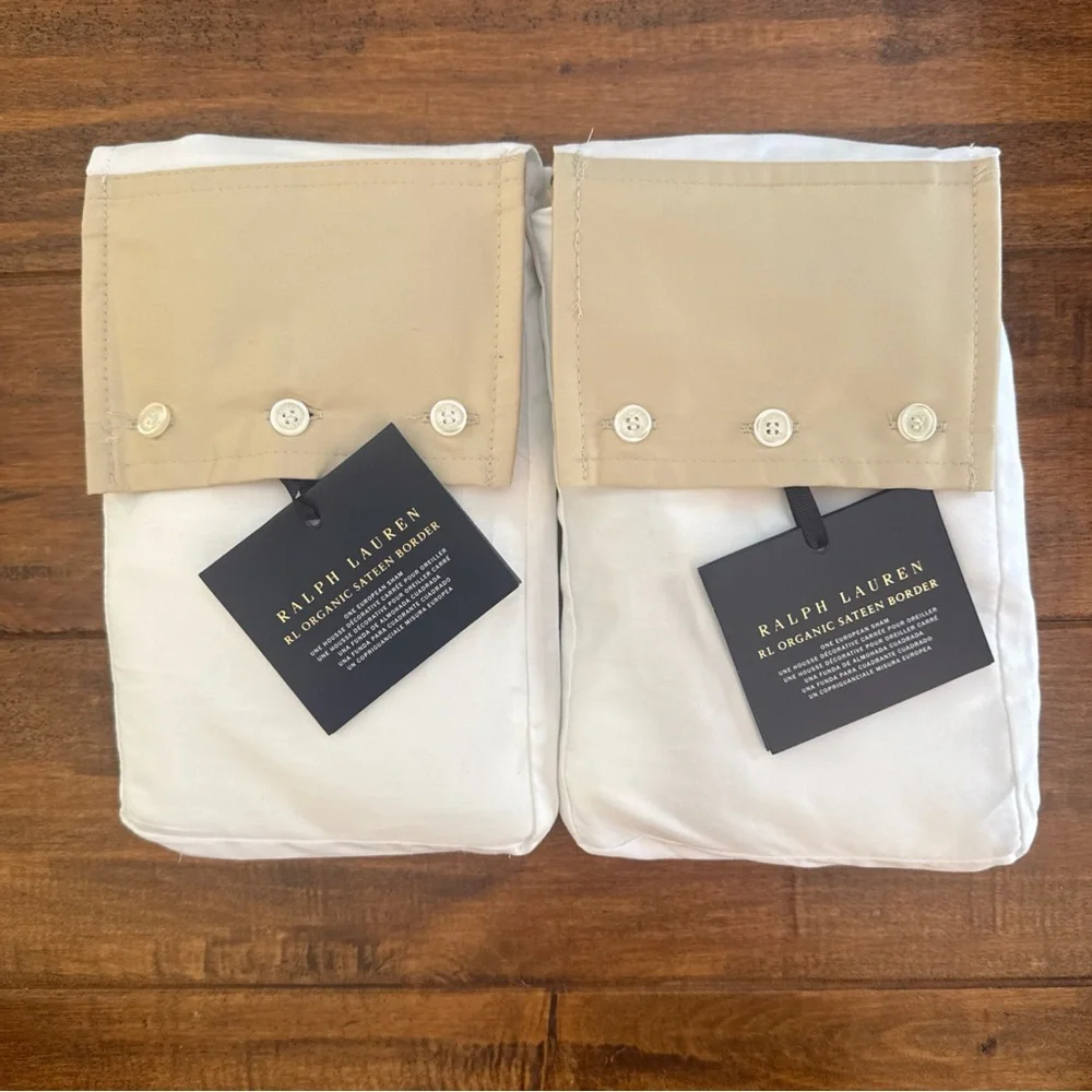 Set Of 2 Ralph Lauren White Coastal Sand Organic Sateen Euro Sham 26 X 26 Pair